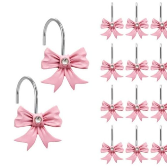 Cute Bow Shower Curtain Hooks - 12 Pack, Pink Resin, Decorative Rings For Princess Bathrooms - View #7